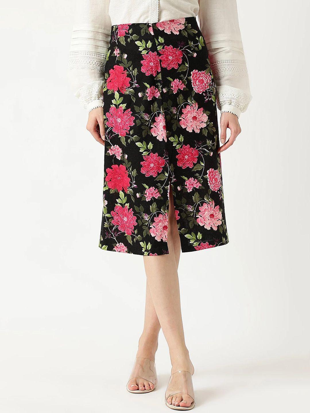 marks & spencer floral printed straight midi skirt