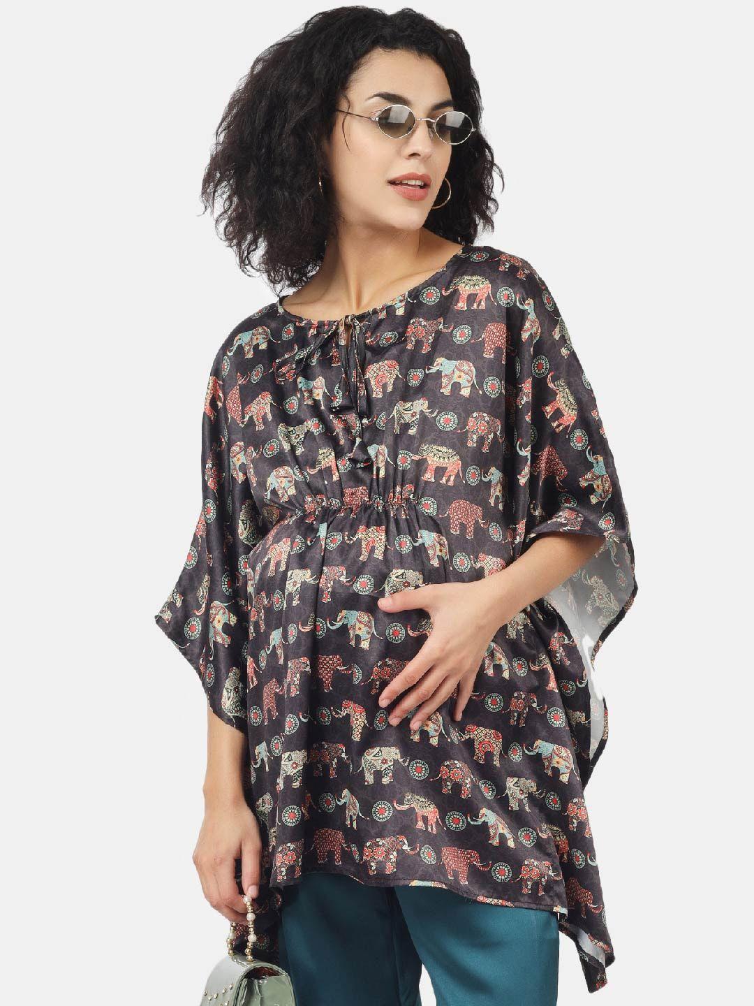 angloindu printed tie-up neck kaftan maternity top