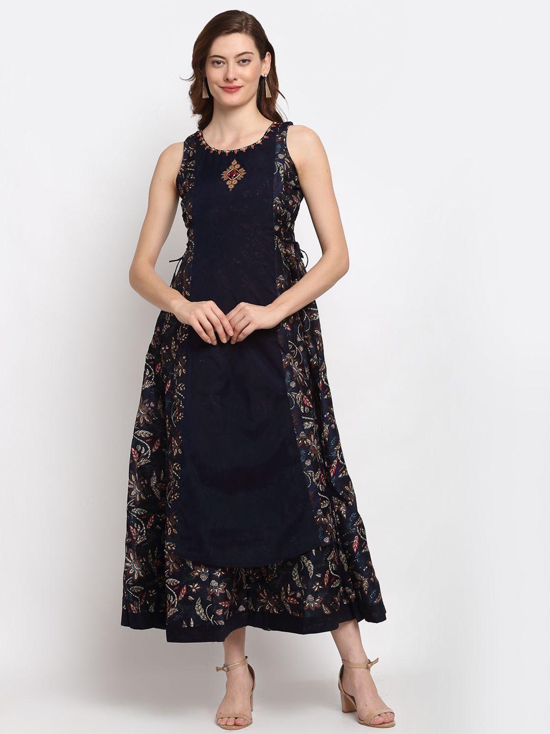 lovely lady floral layered ethnic a-line midi silk dress