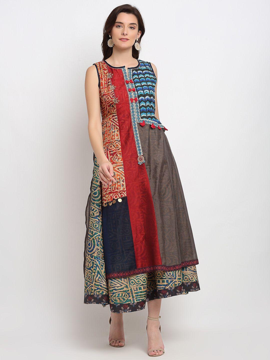 lovely lady ethnic motifs formal notch neck maxi dress