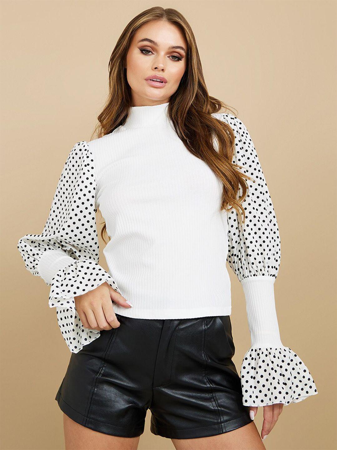 styli polka dots printed puff sleeves top