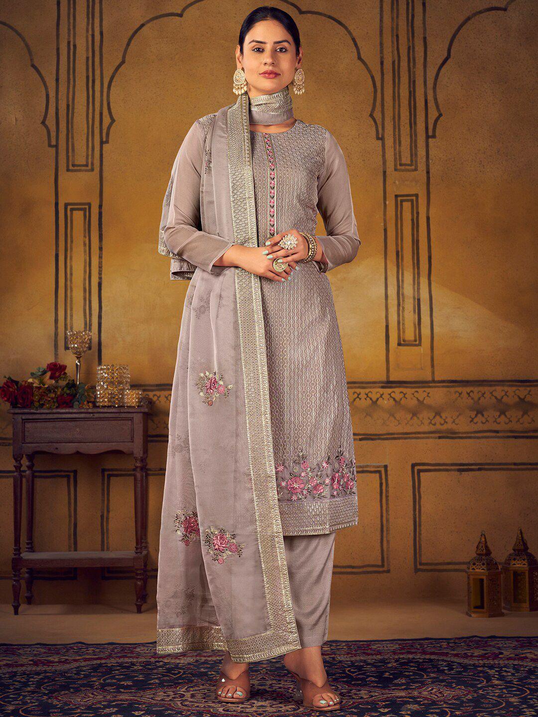 stylee lifestyle embroidered pure silk unstitched dress material