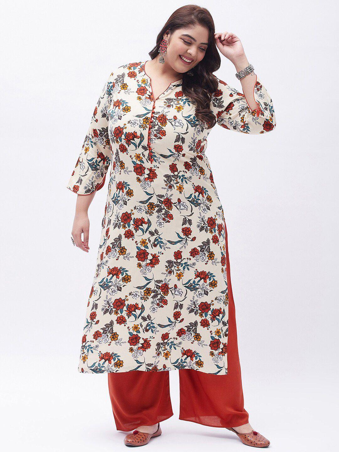 tissu plus size floral printed kurta with palazzos