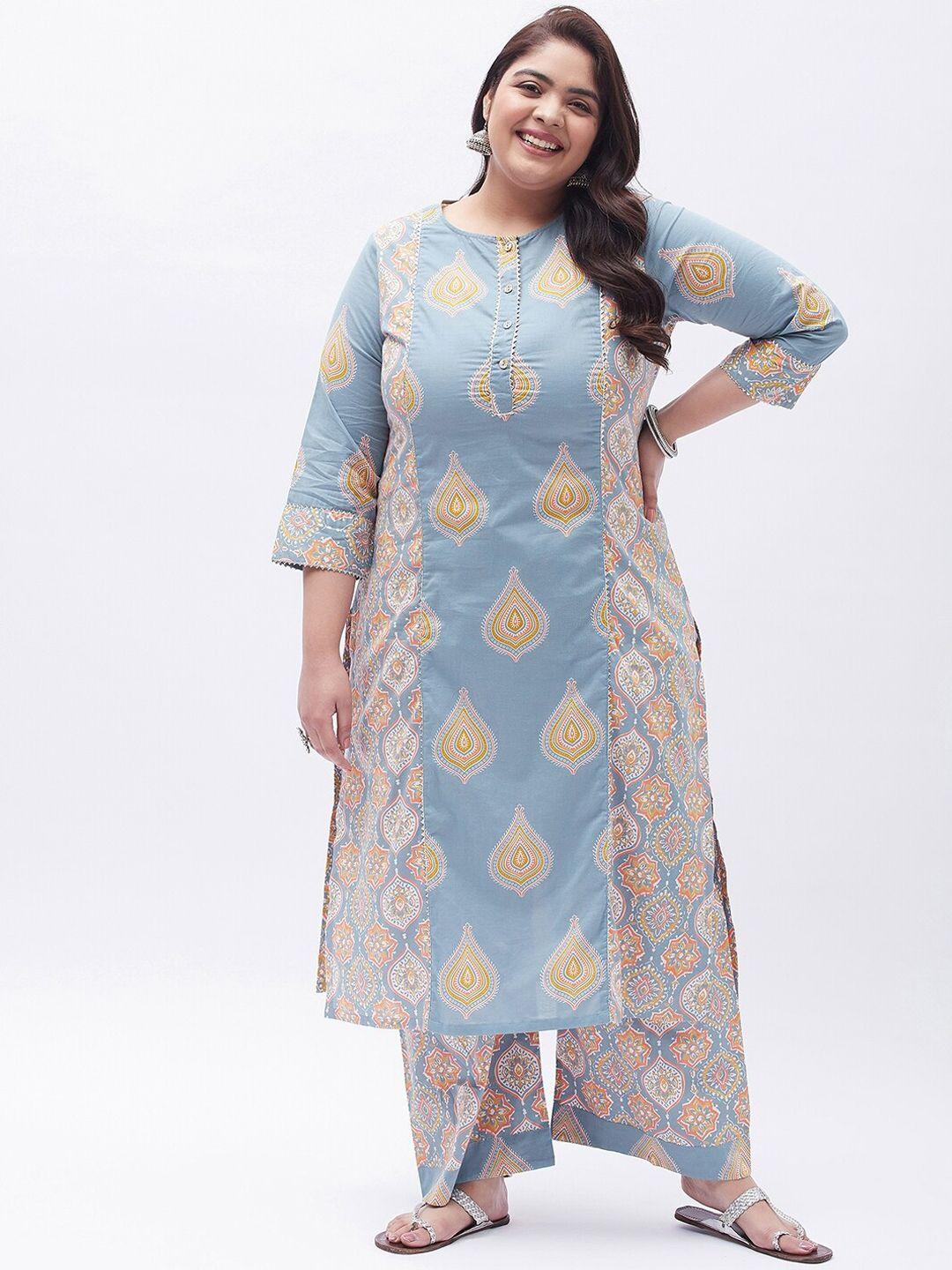 tissu plus size ethnic motifs printed gotta patti pure cotton kurta with palazzos