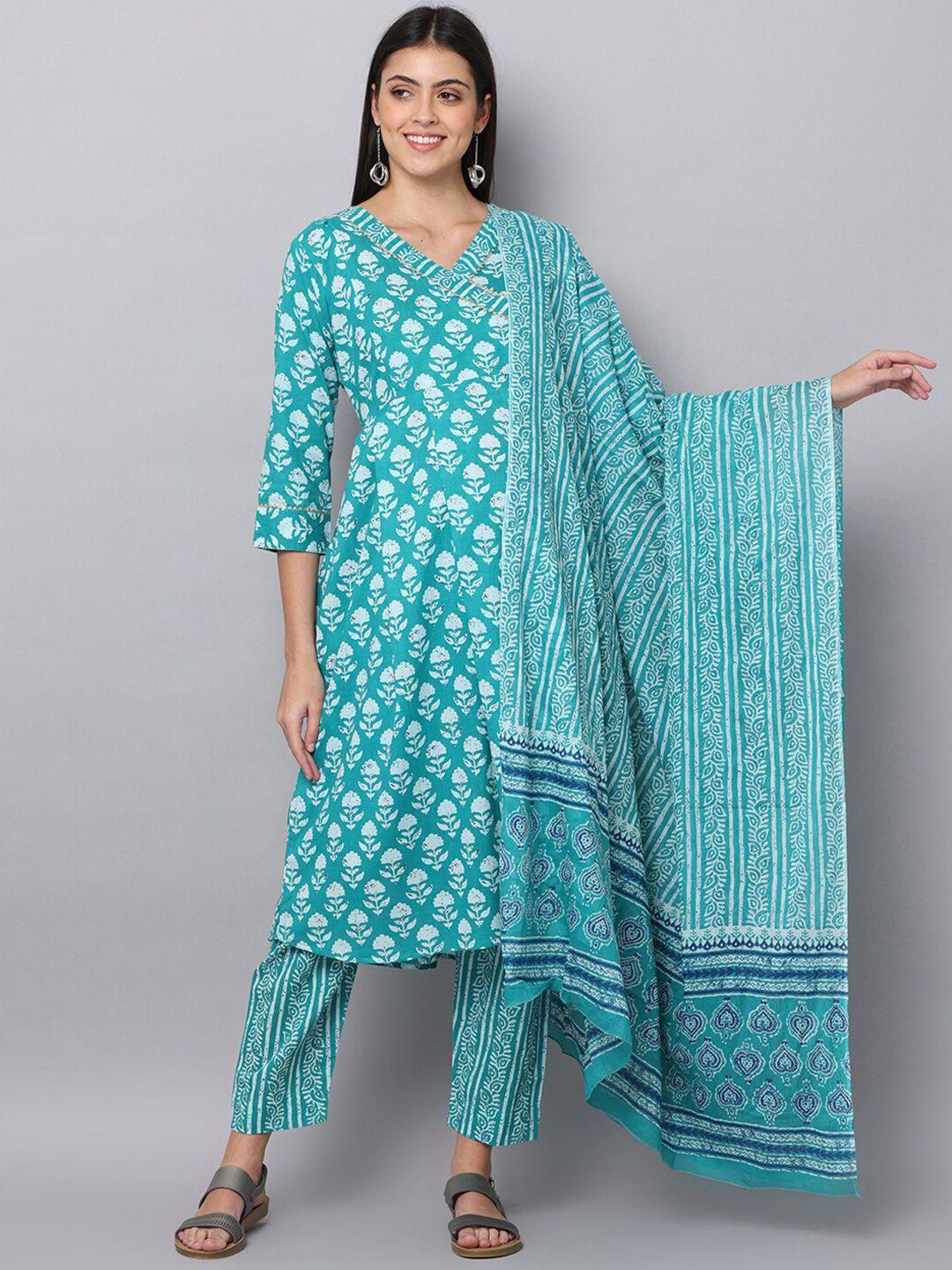 the mom store women ethnic motifs printed pure cotton kurta with trousers & with dupatta