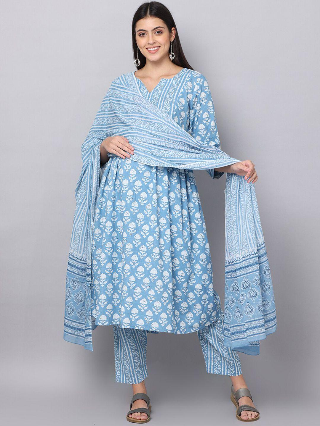 the mom store women floral printed pure cotton kurta with trousers & with dupatta