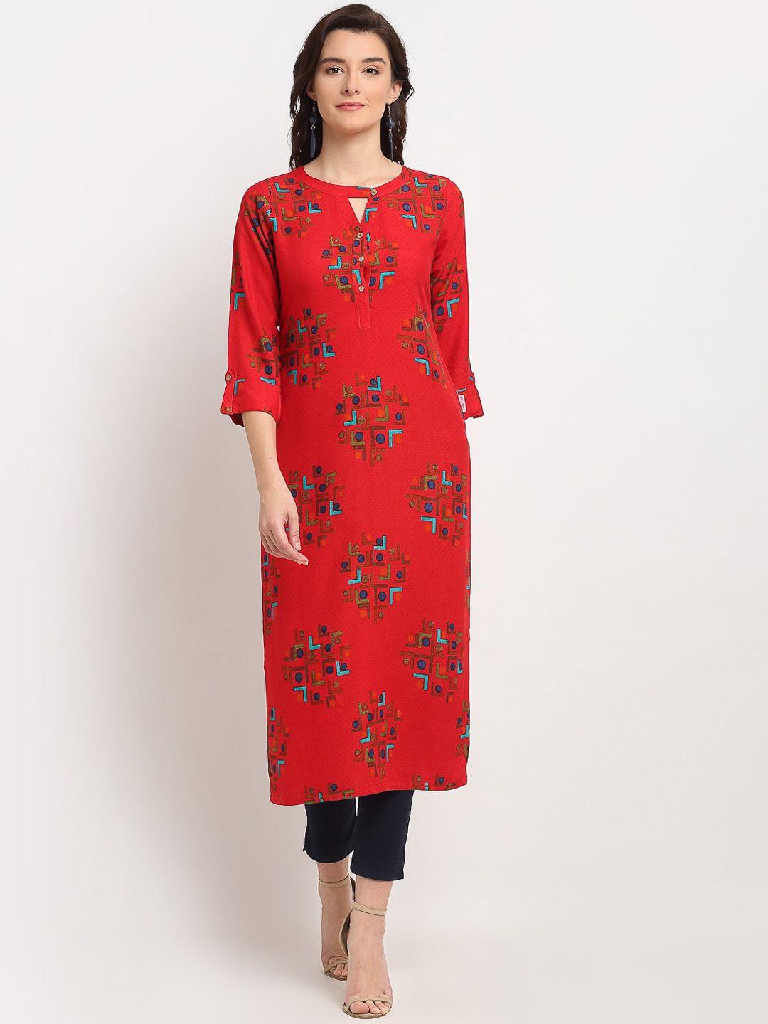 lovely lady women geometric embroidered keyhole neck kurta