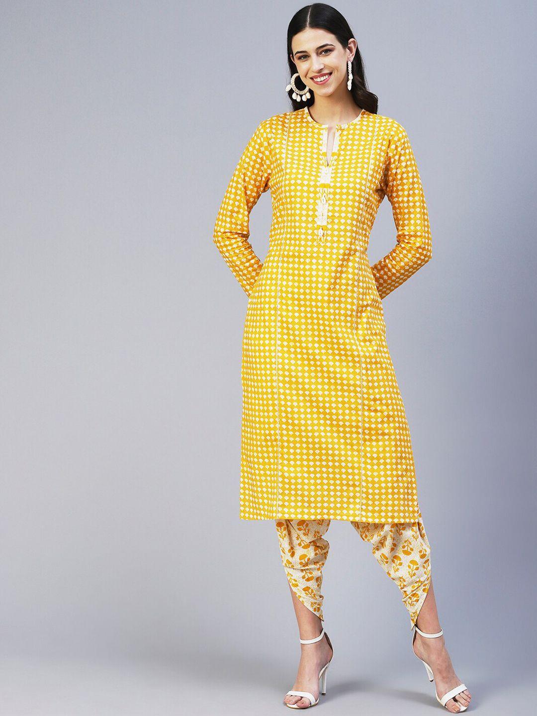 fashor women printed pure cotton kurta with dhoti pants