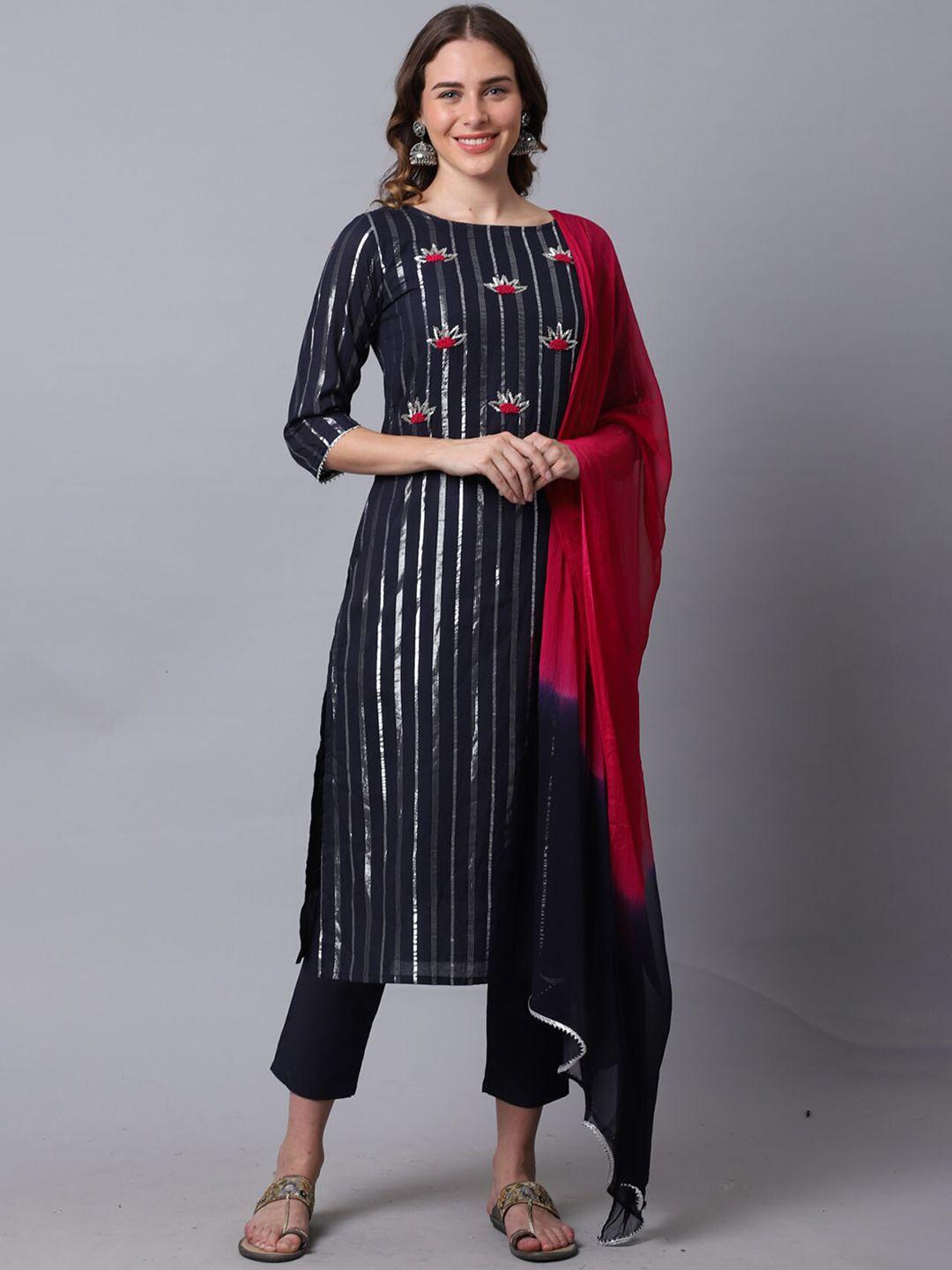 rajnandini women floral embroidered gotta patti pure cotton kurta with trousers & dupatta