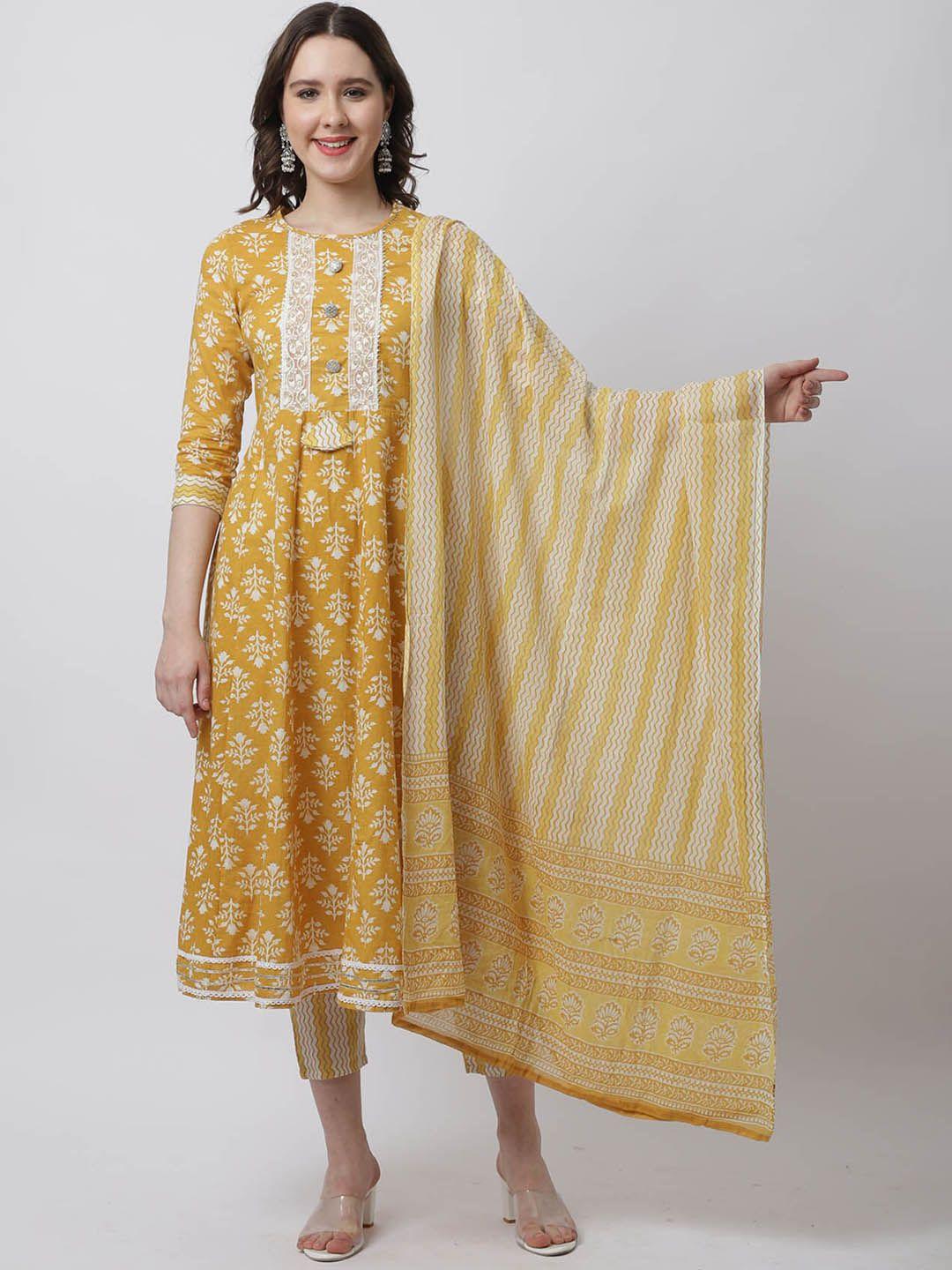 rajnandini women floral embroidered pure cotton kurta with trousers & dupatta