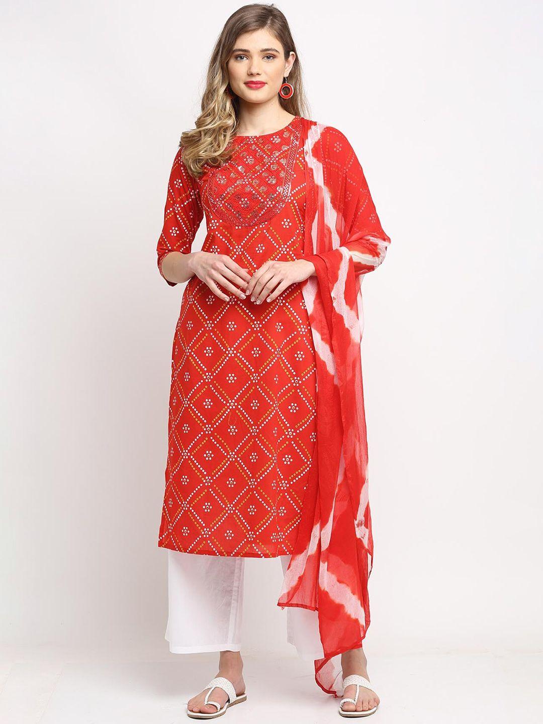 rajnandini women printed sequinned pure cotton kurta with trousers & dupatta