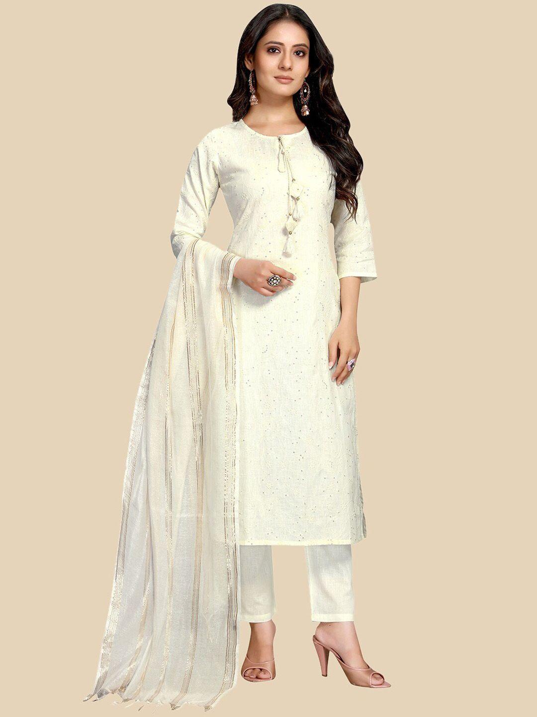 rajnandini women  ethnic motifs embroidered pure cotton kurta with trousers & dupatta