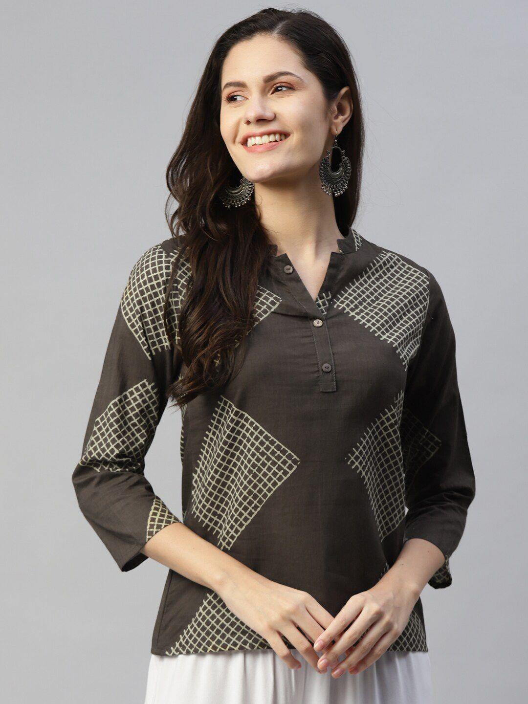 malhaar geometric print band collar pure cotton top