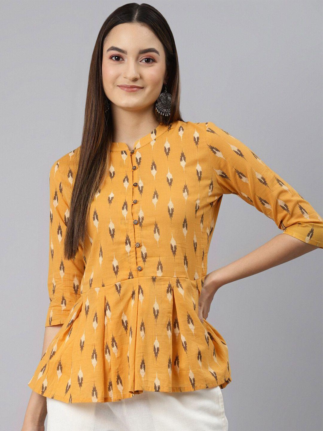 malhaar print band collar pure cotton peplum top