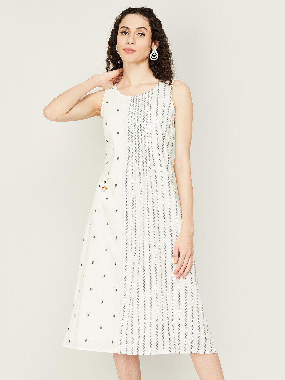 colour me by melange striped a-line cotton midi dress