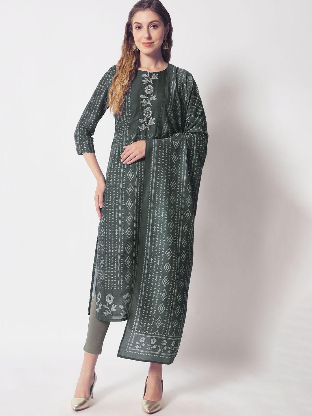 shopping queen women ethnic motifs printed sequinned kurta with trousers & dupatta