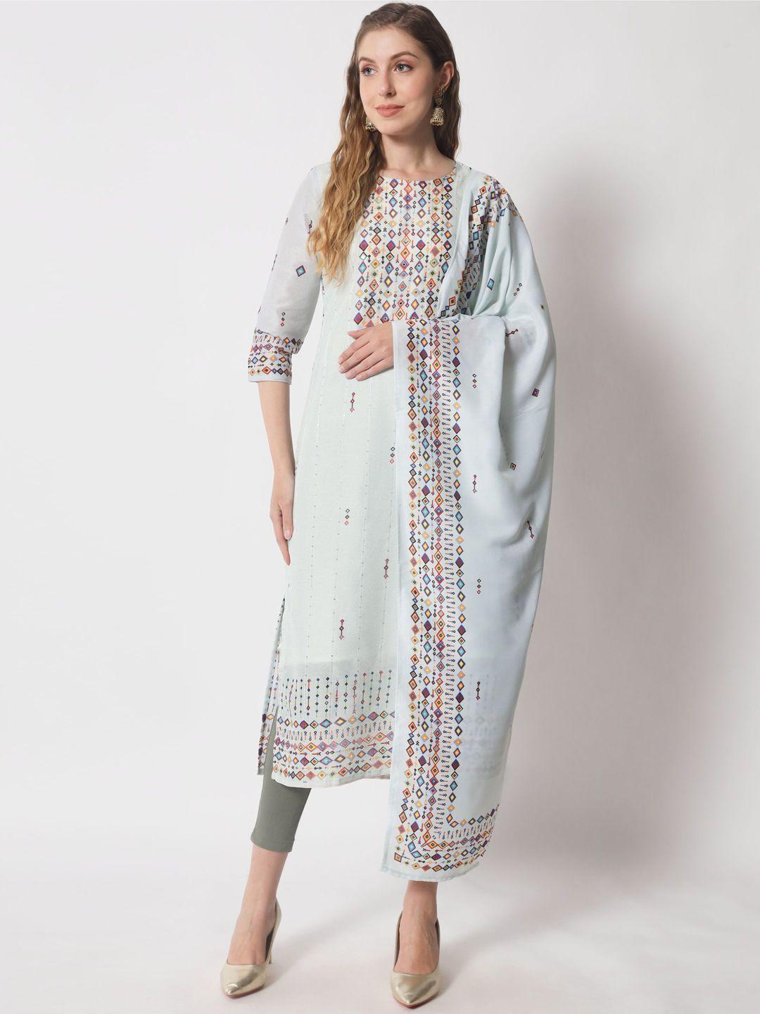 shopping queen women ethnic motifs printed kurta with trousers & with dupatta