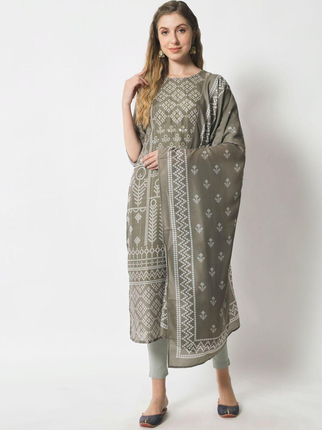 shopping queen women bandhani printed kurta with trousers & dupatta