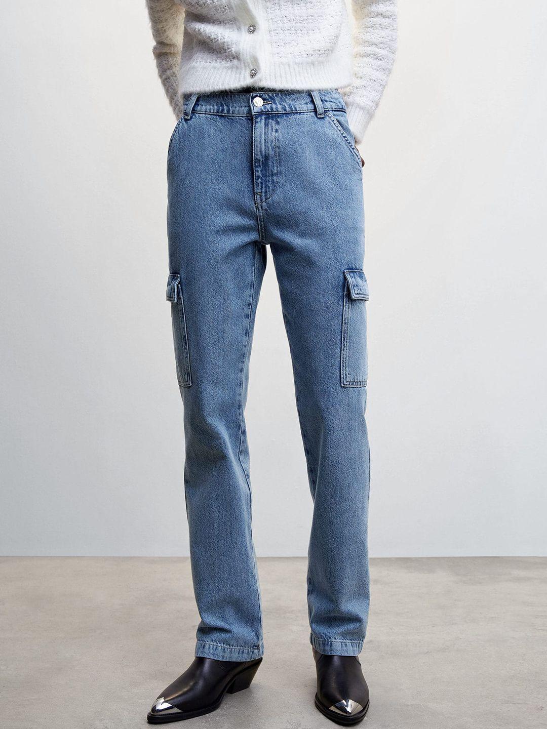 mango sustainable mid rise straight jeans with cargo pocket detailing