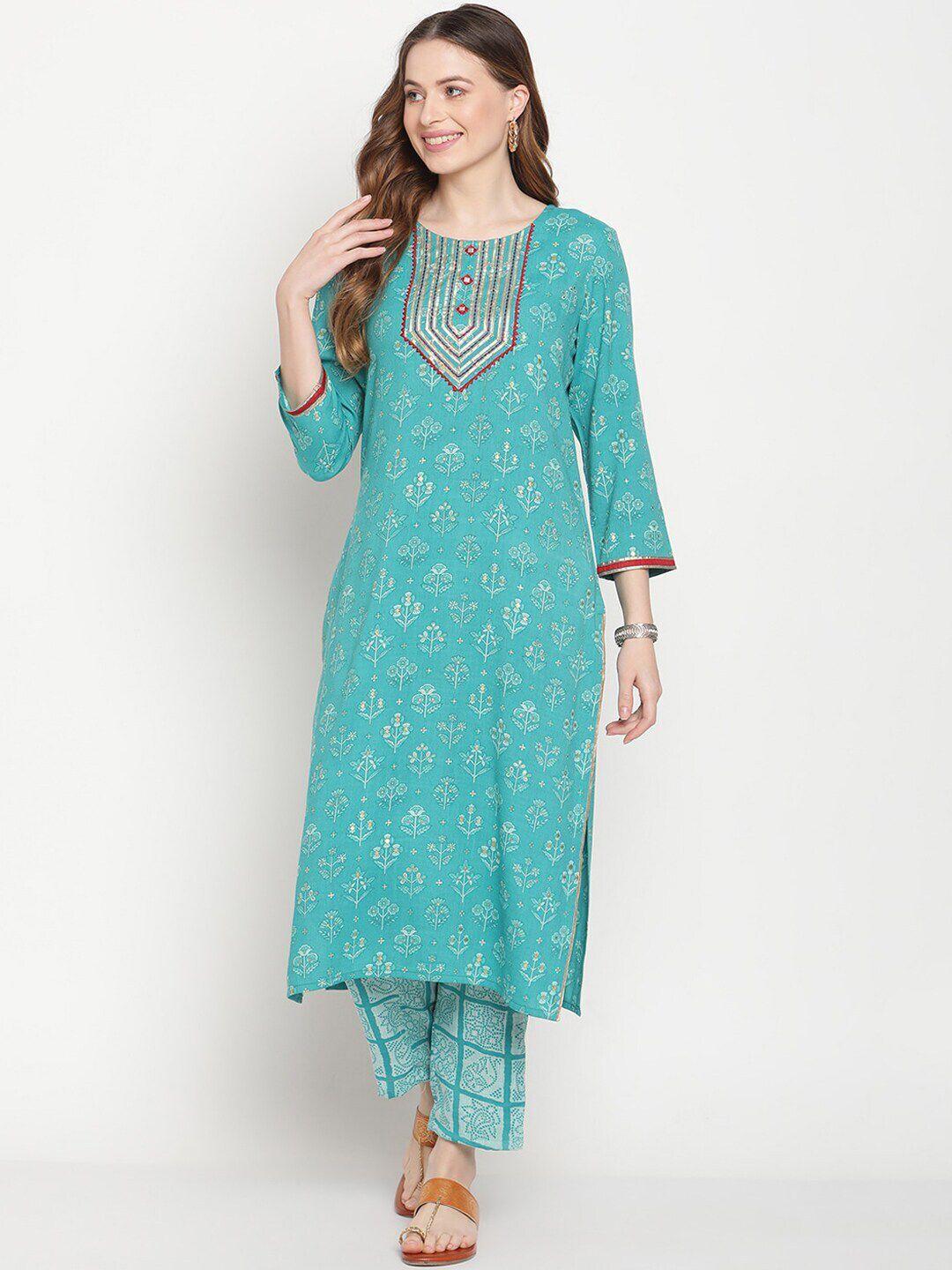 be indi women printed gotta patti kurta with trousers