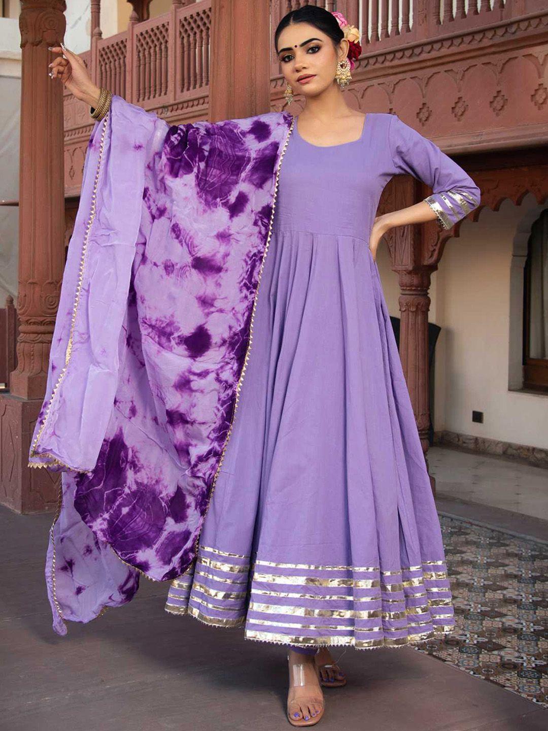 calmna women round neck gotta patti kurta with trousers & dupatta