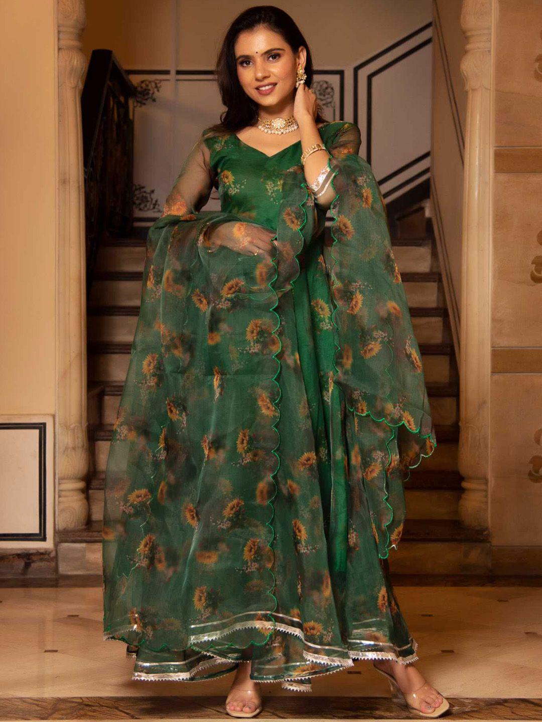 calmna floral printed gotta patti kurta with trousers & dupatta