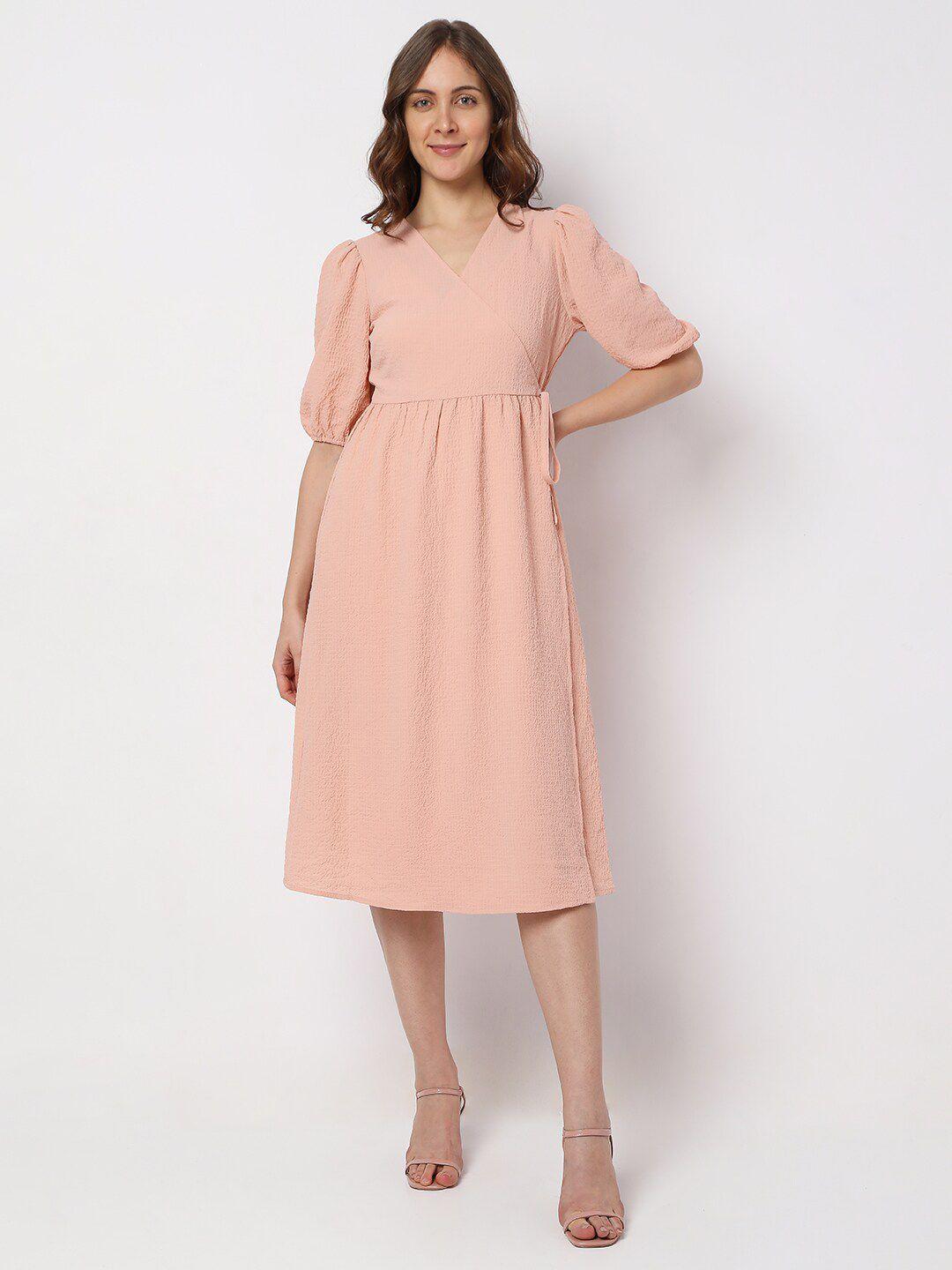 vero moda puff sleeve wrap midi dress