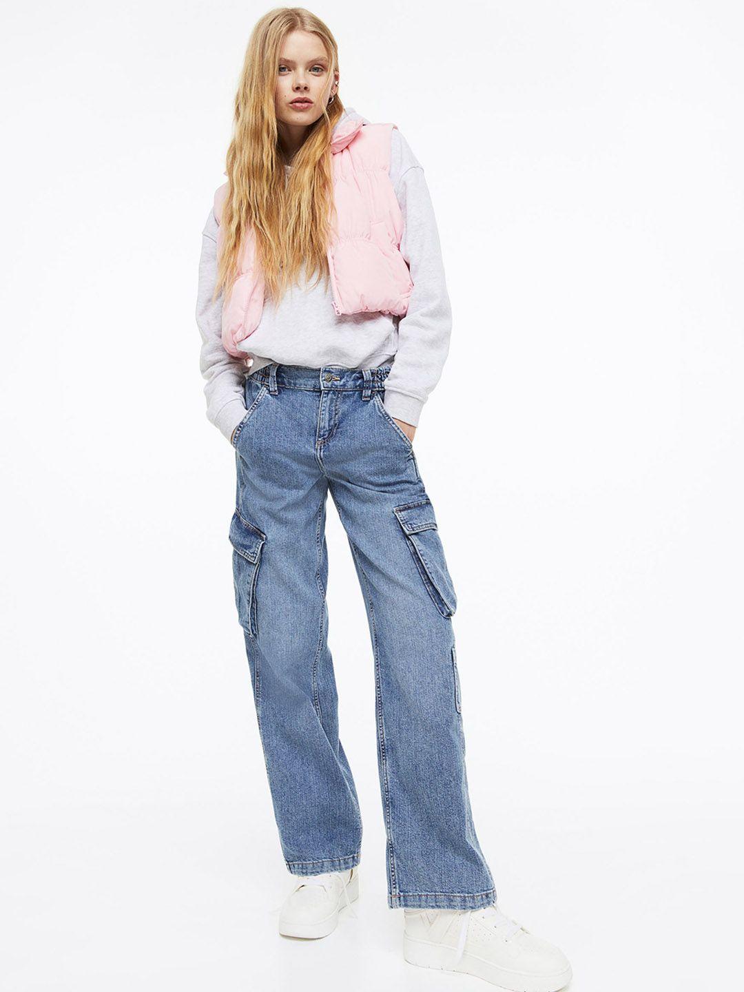 h&m women straight low cargo jeans