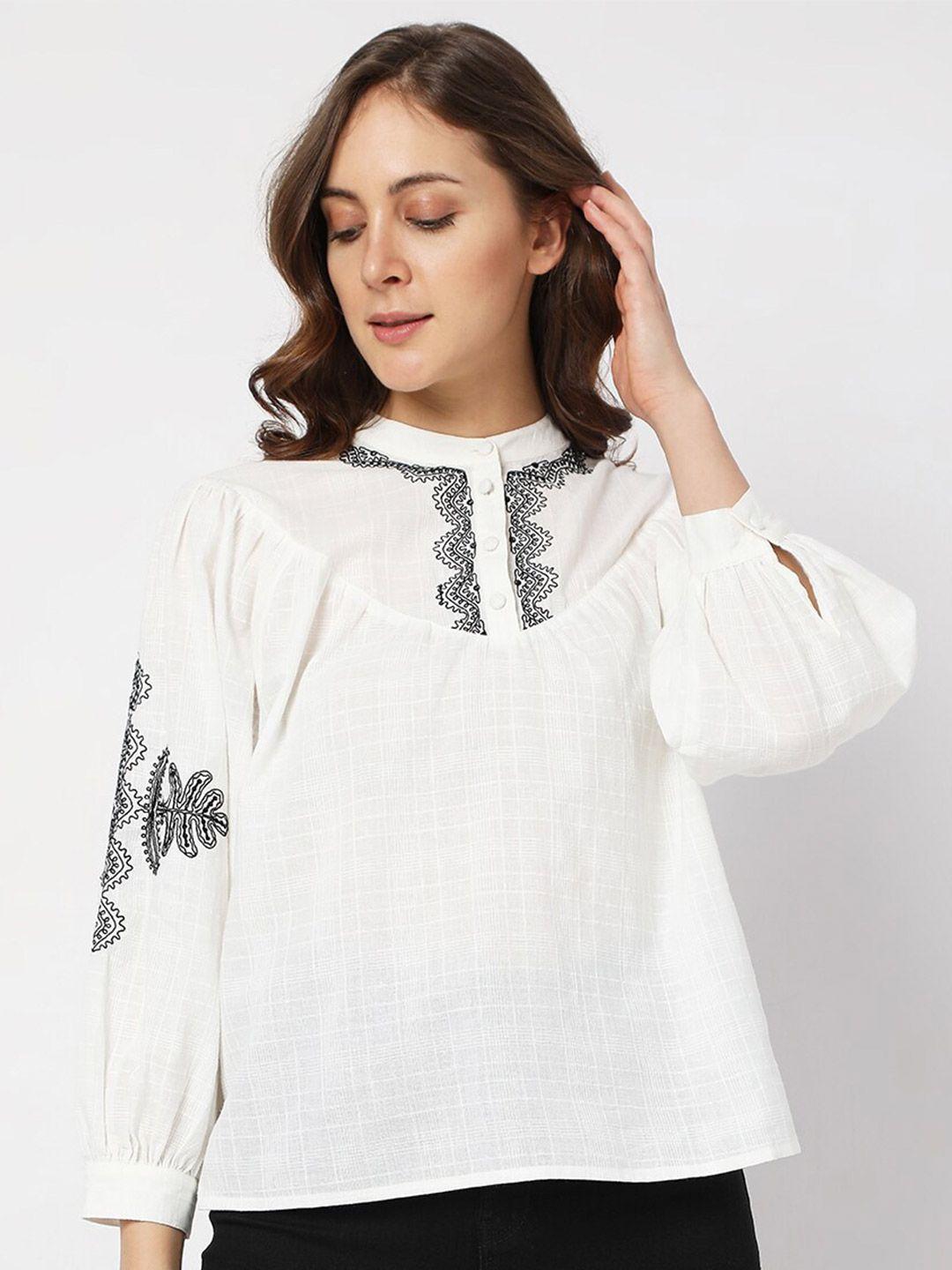 vero moda embroidered puff sleeve cotton top