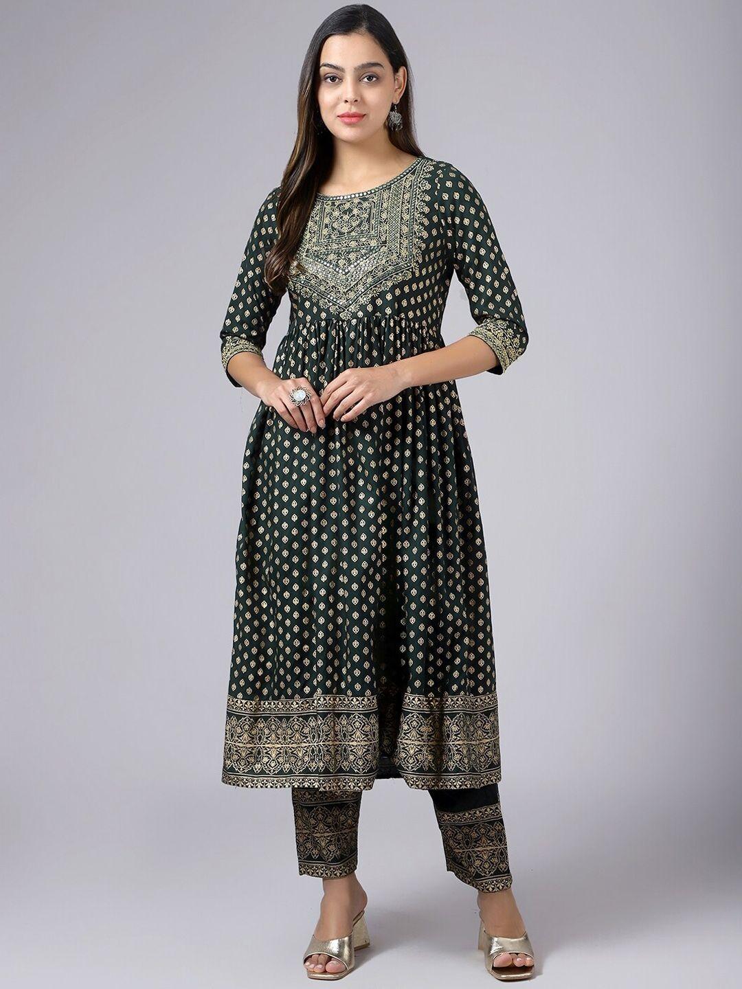 kalini embroidered angrakha mirror work kurta with trousers & dupatta