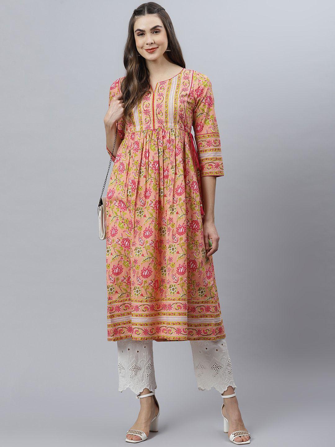 qomn women floral printed pure cotton kurta