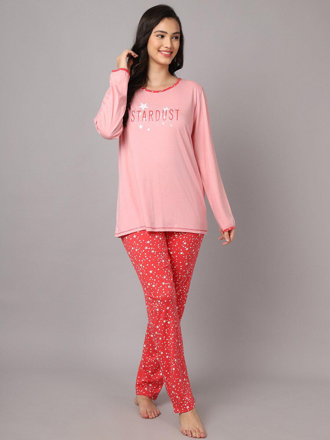 aerowarm women 2 pieces conversational printed pure cotton night suit