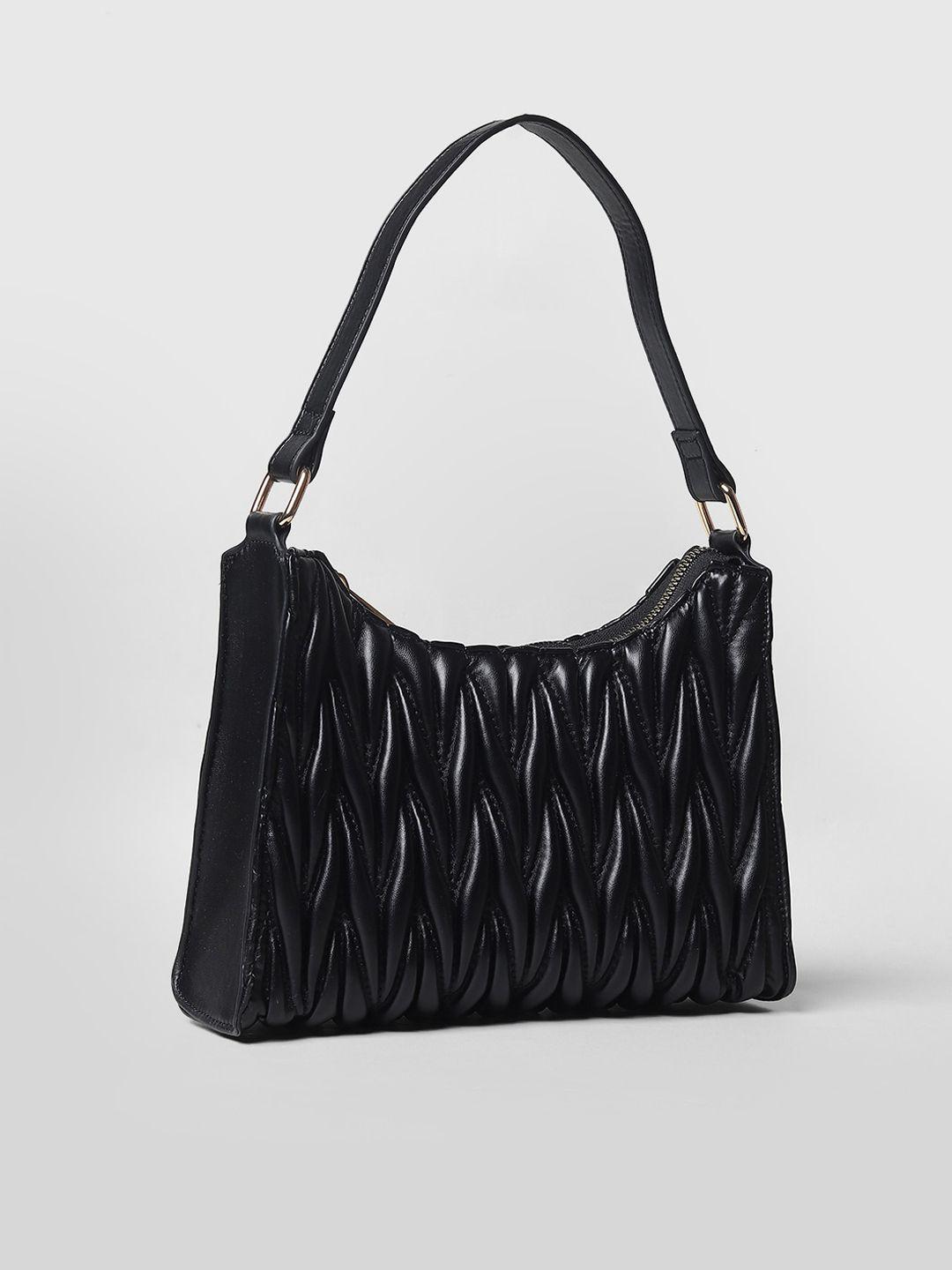 only black textured structured shoulder bag