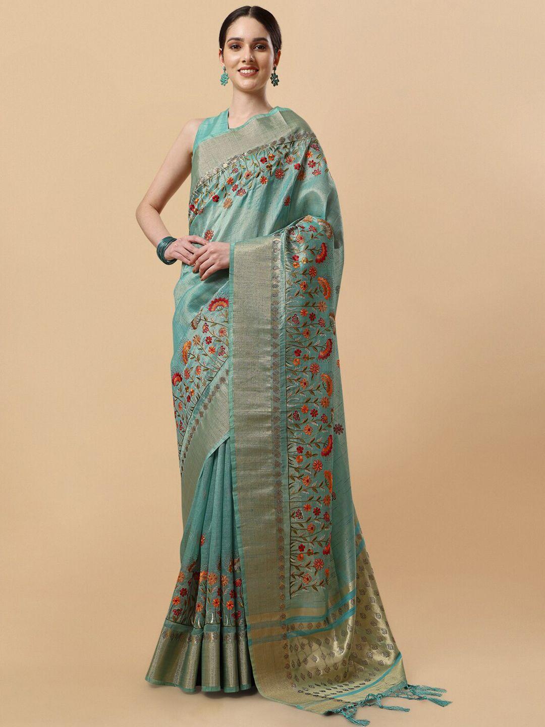 inddus floral embroidered saree