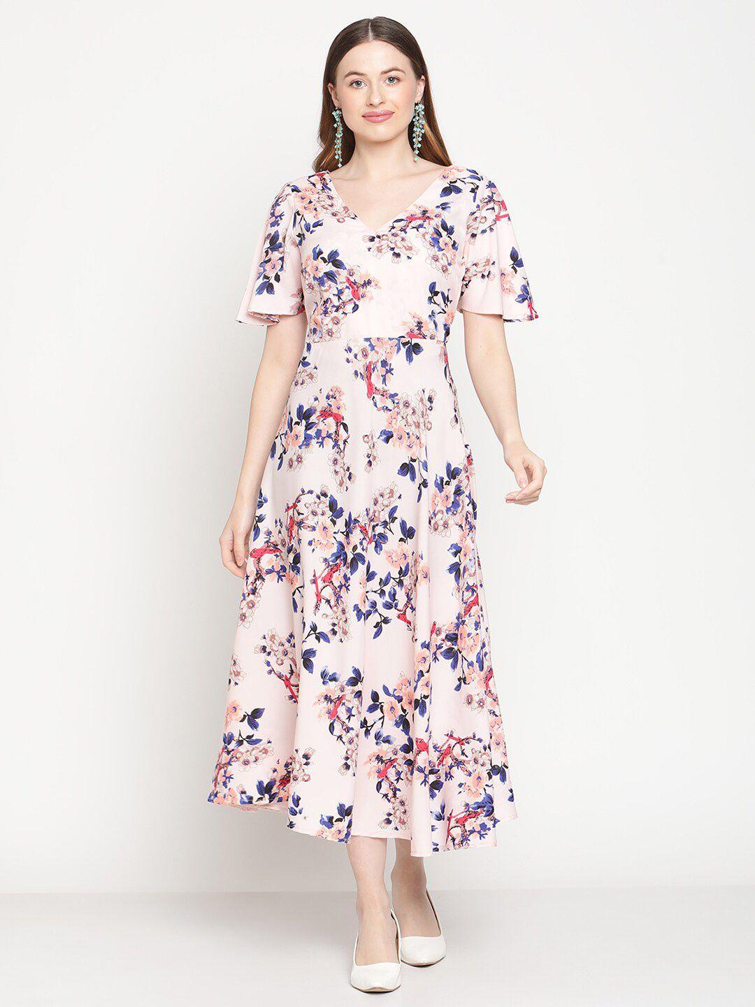 coastland floral printed v-neck flared sleeves midi dress