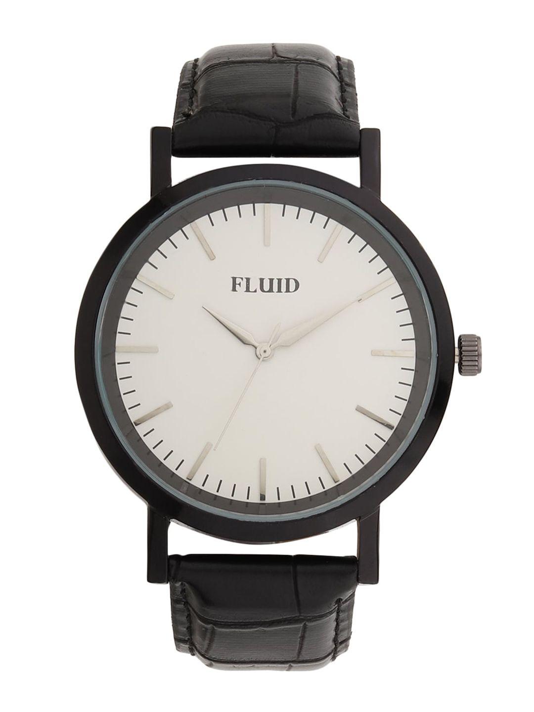 fluid men dial & leather textured straps analogue watch fl23-803g-wh01