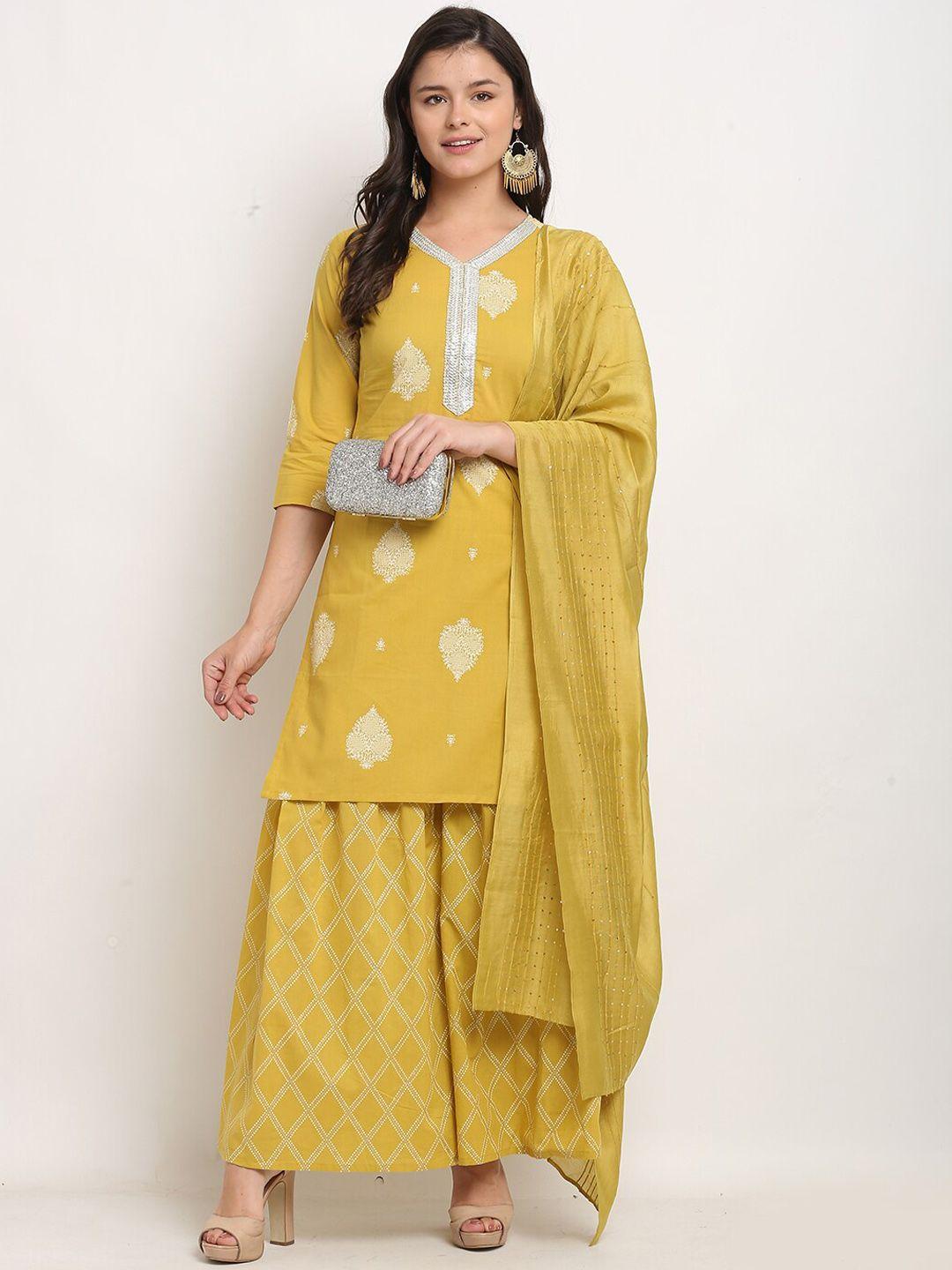 rajnandini women printed gotta patti pure cotton kurta & sharara with dupatta