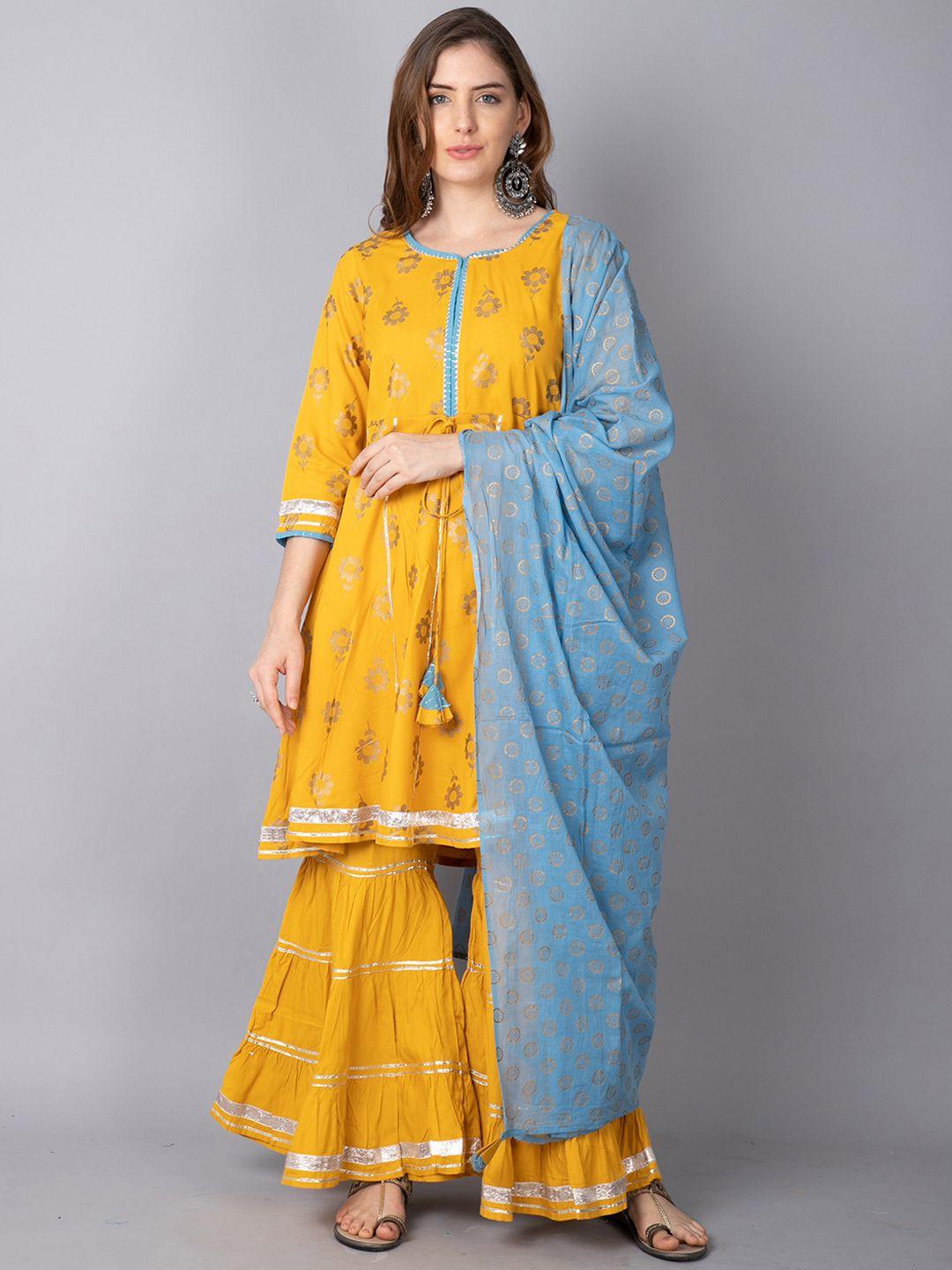 rajnandini women floral printed gotta patti kurta & sharara & with dupatta