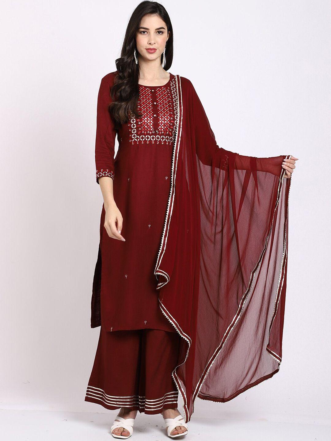 rajnandini women ethnic motifs mirror work pure cotton kurta with palazzos & dupatta