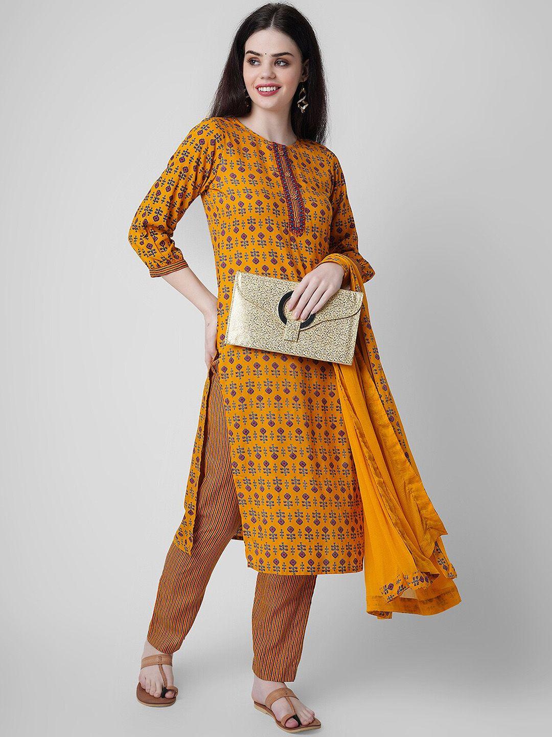 kalini women ethnic motifs printed kurta with trousers & dupatta