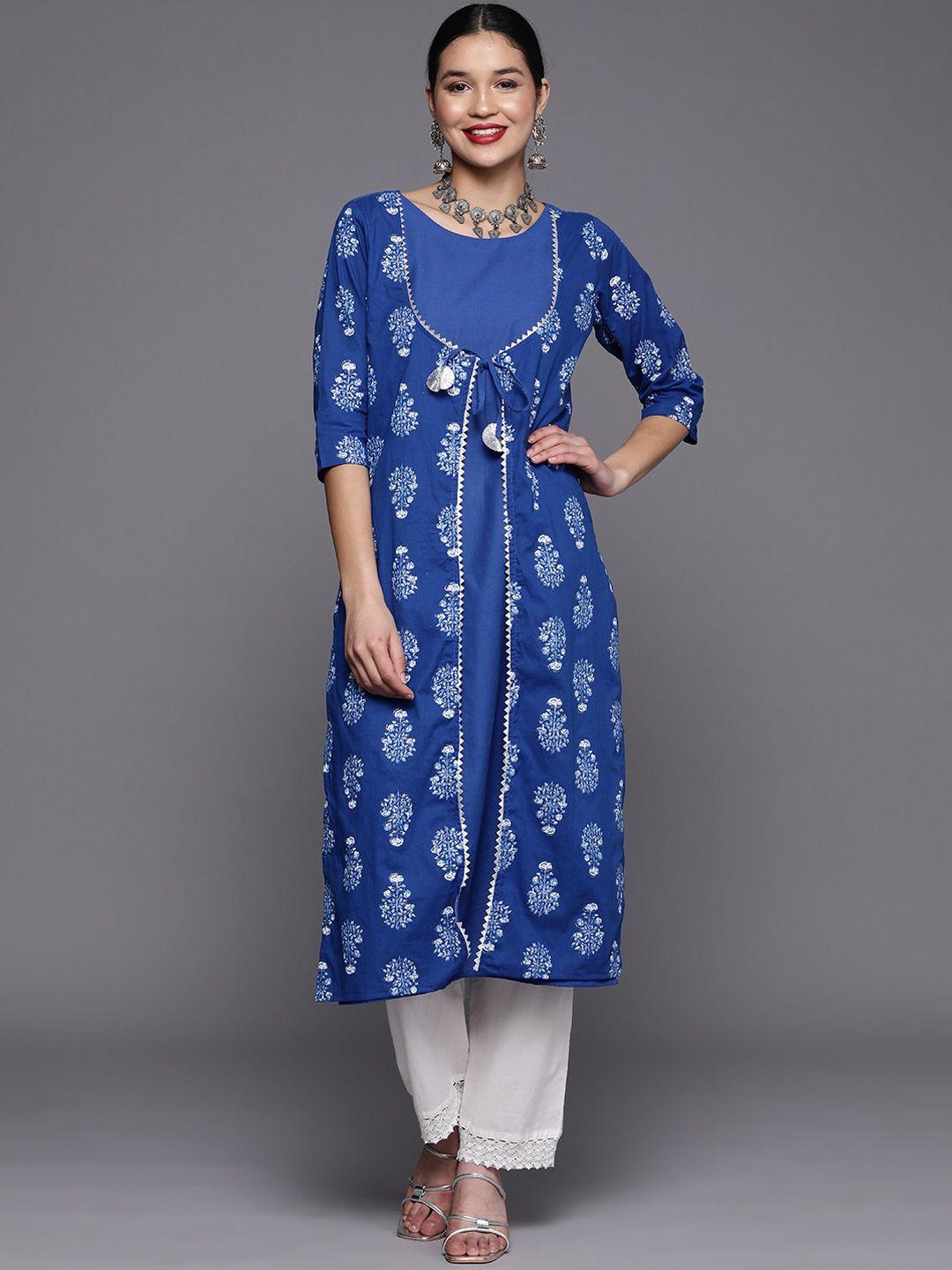 ahalyaa women printed floral gotta patti pure cotton straight kurta