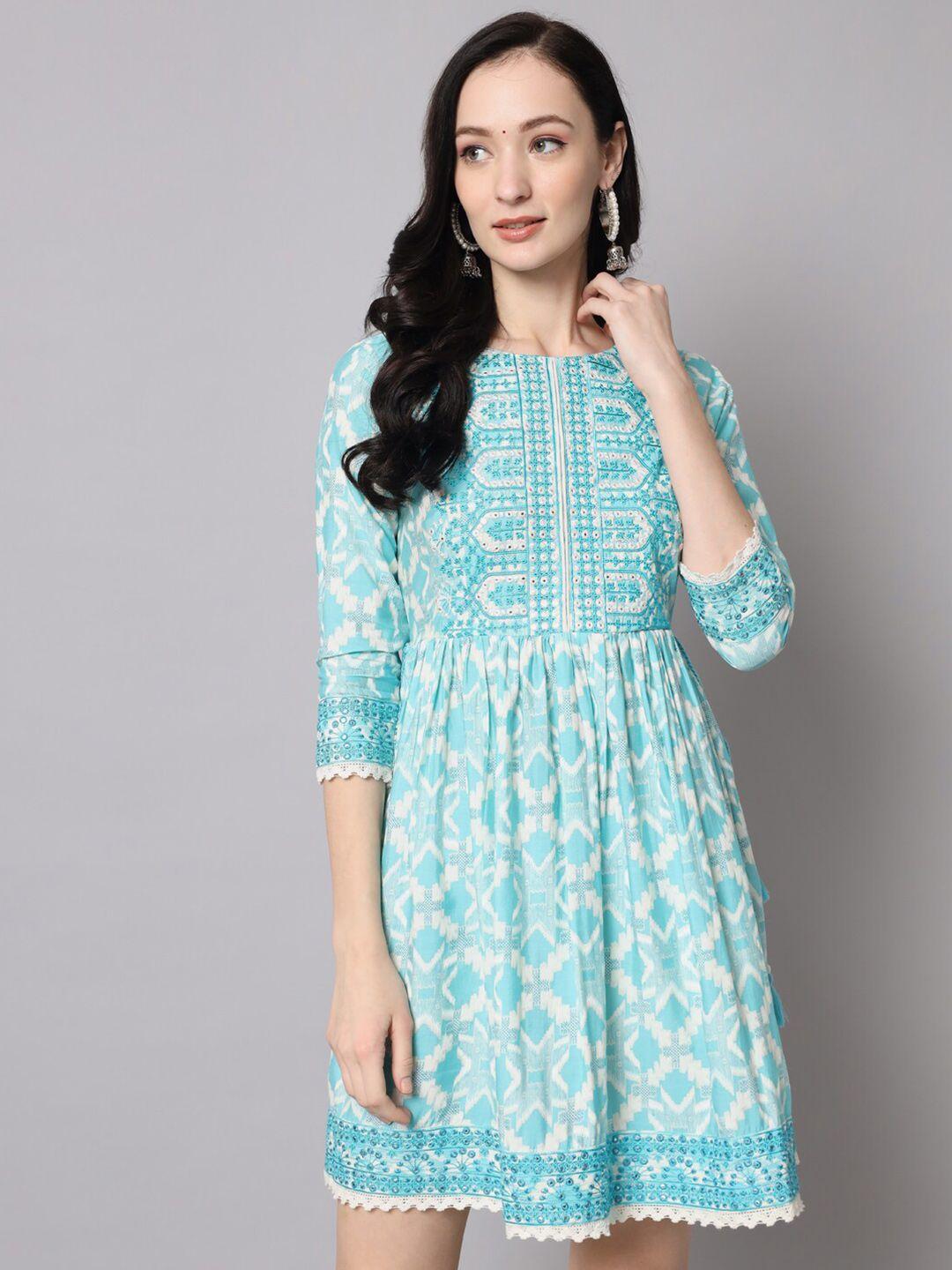 nehamta round neck fit & flare cotton dress