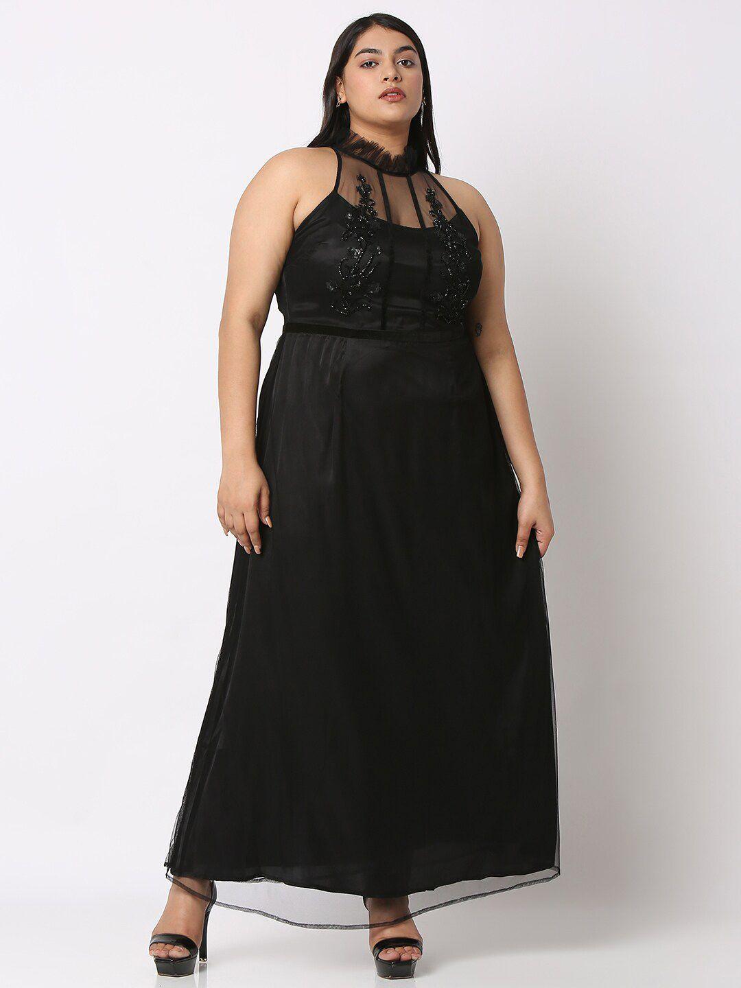 curves by mish plus size embellished halter neck maxi dress