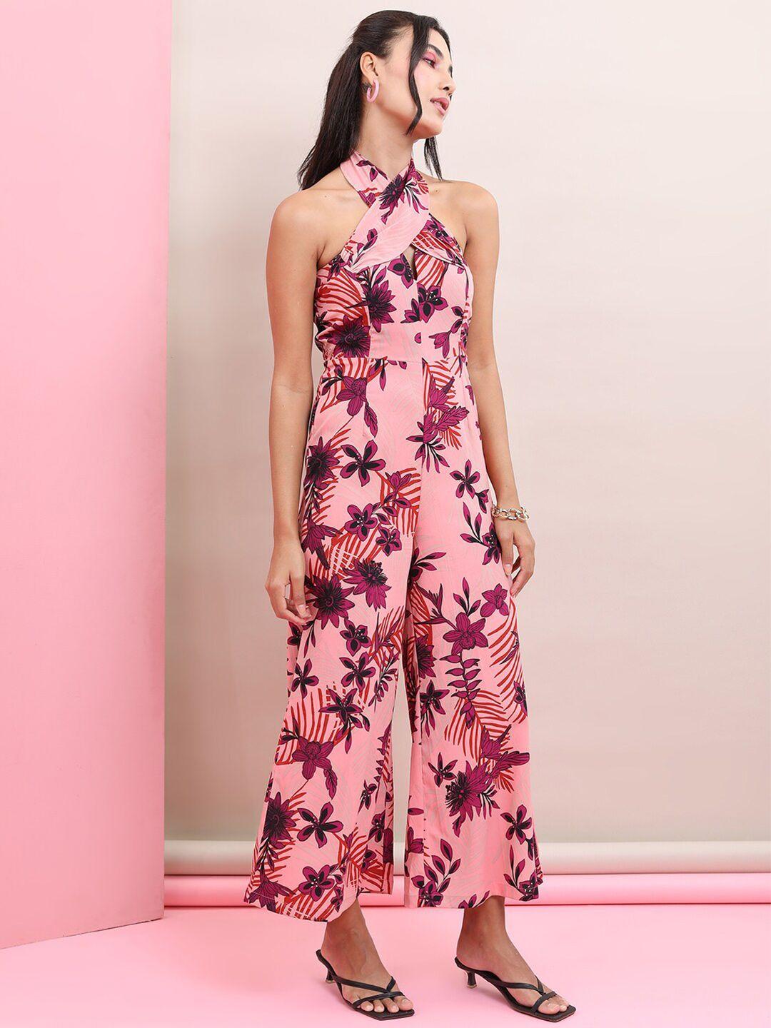 tokyo talkies floral printed halter neck basic jumpsuit