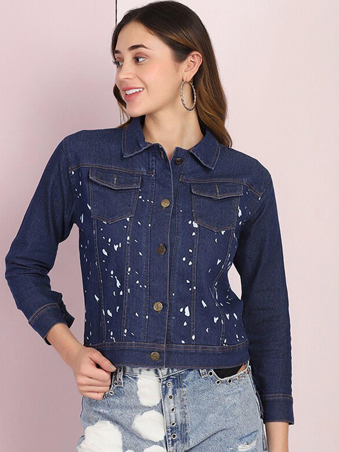 buy new trend women typography lightweight crop cotton denim jacket