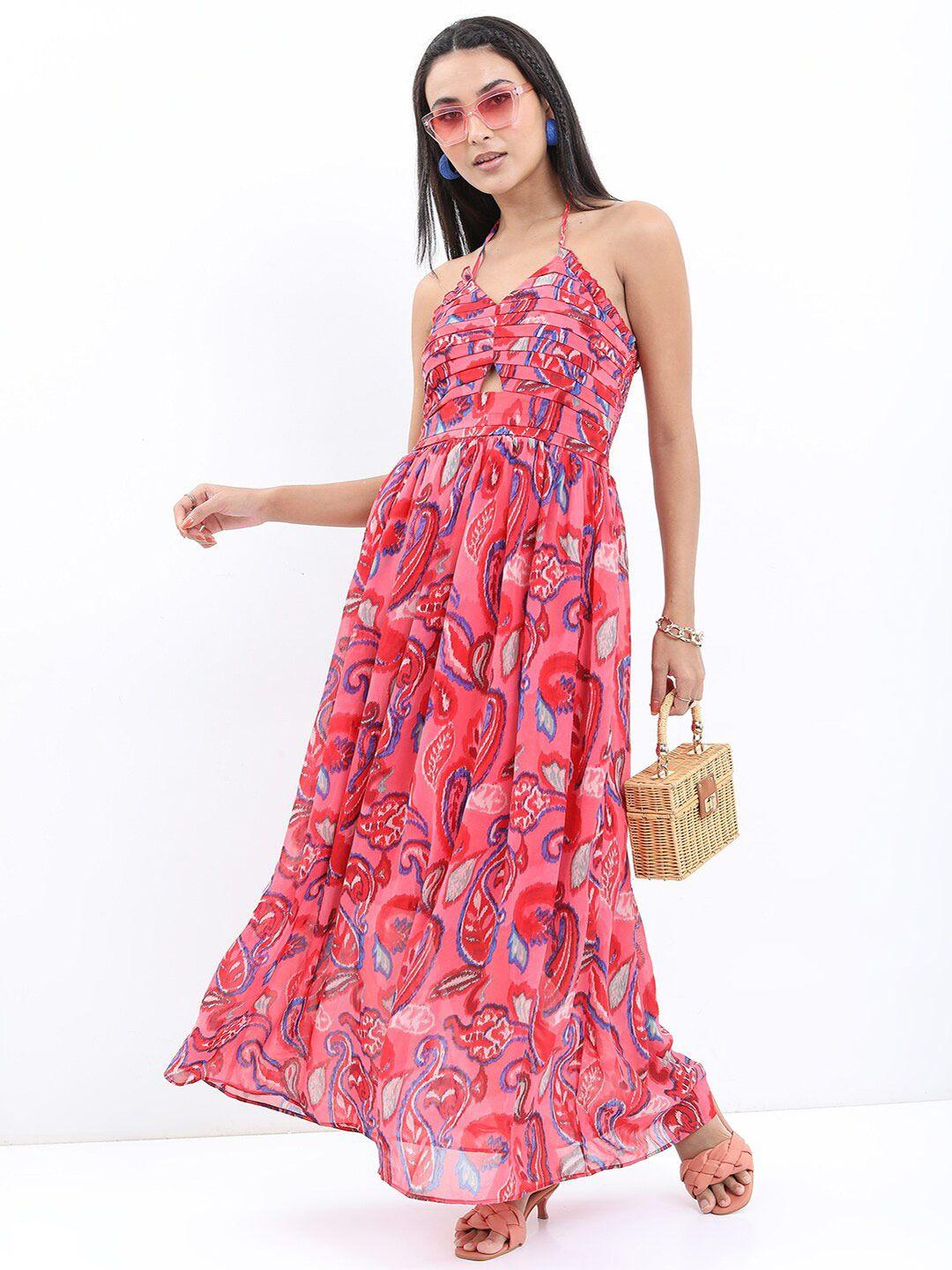 tokyo talkies ethnic motifs printed halter neck maxi dress