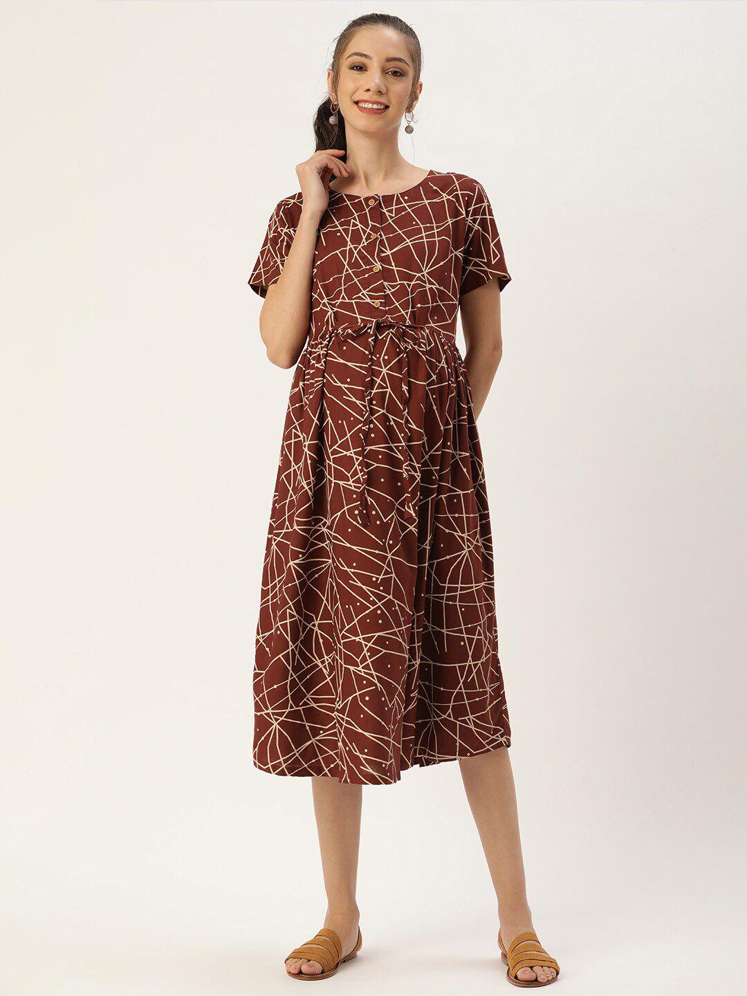 nejo abstract printed tie-up neck fit & flare dress