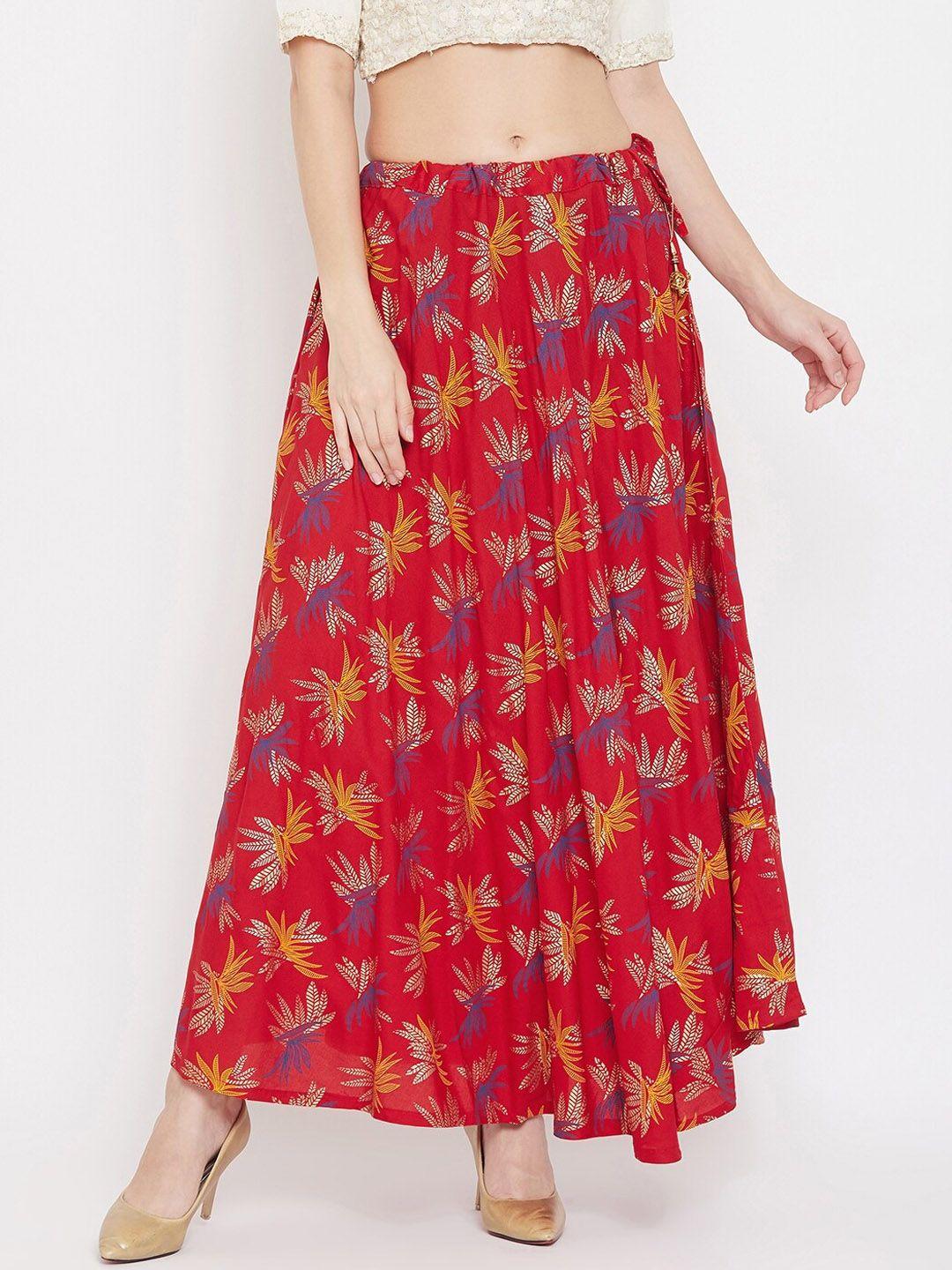 clora creation floral printed flared maxi skirt