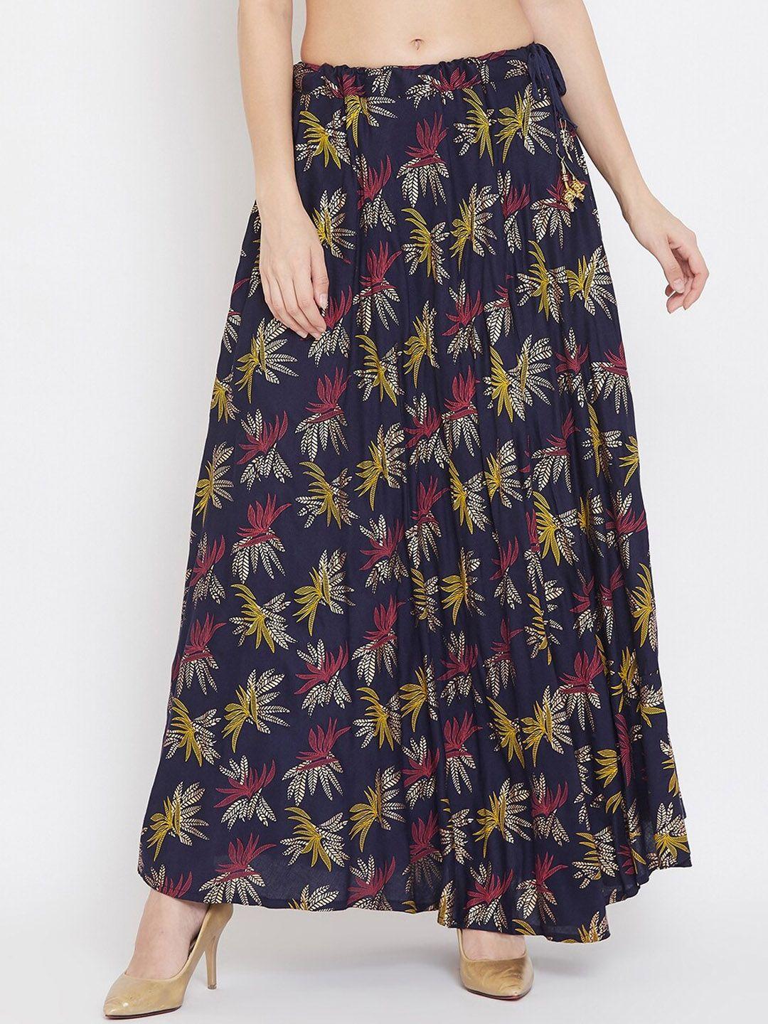 clora creation floral printed flared maxi skirt