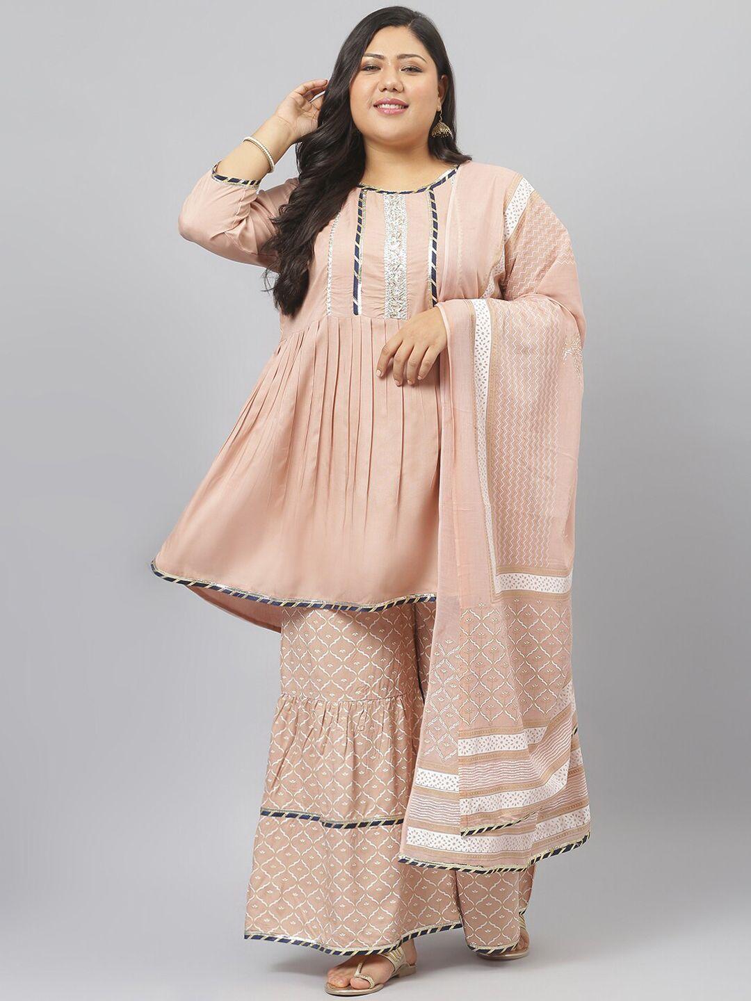 stylum women ethnic motifs pleated gotta patti kurti with sharara & with dupatta